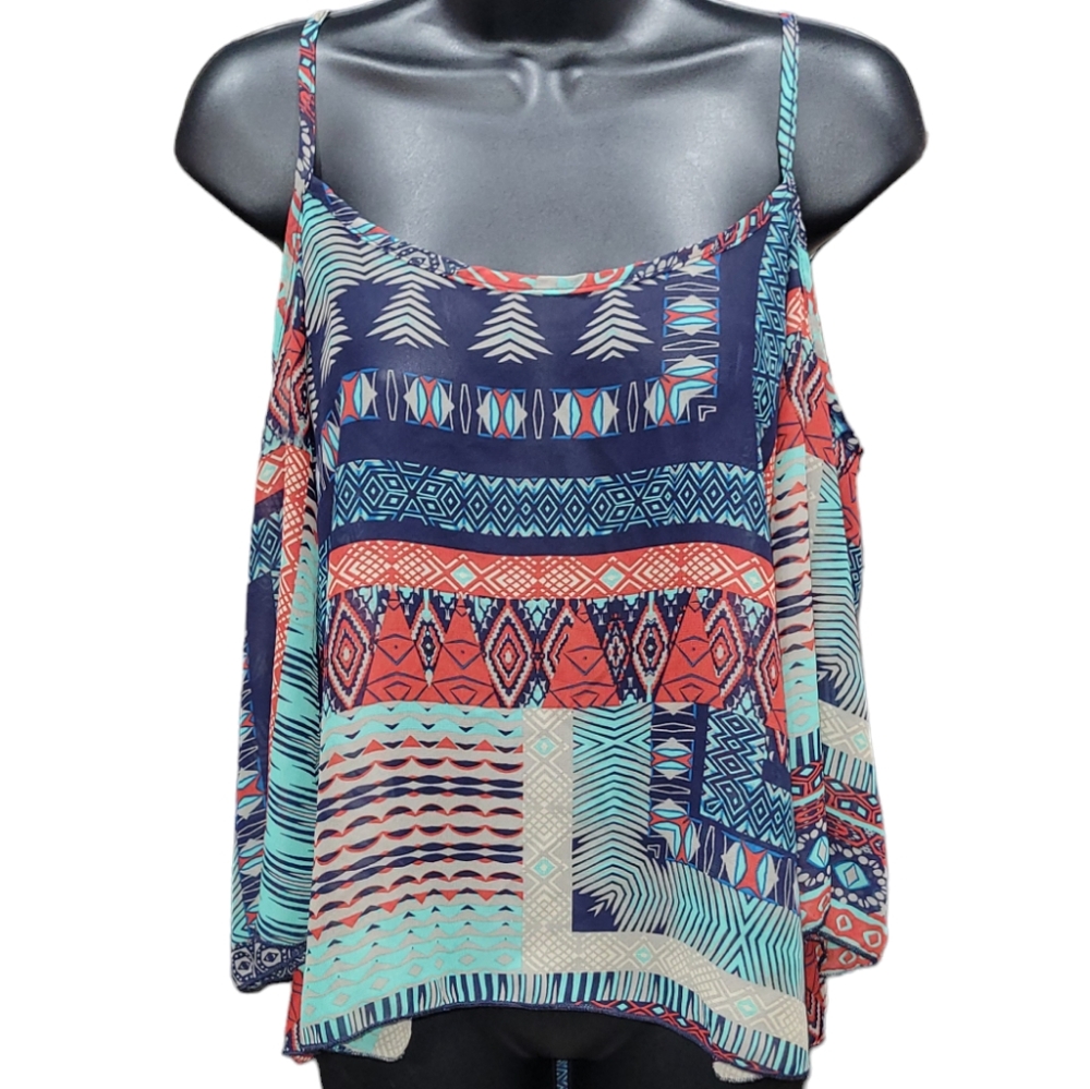 Nabee aztec print longer sleeved cold-shoulder blouse Size M